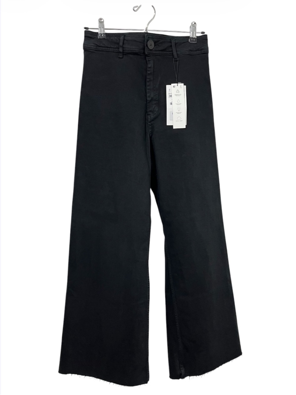 NWT Zara Black Wide-Leg High Rise Lightly Frayed Hem Jeans
